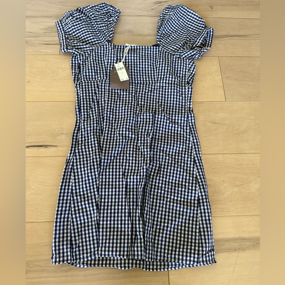 Elegant Blue and White Checkered Dress